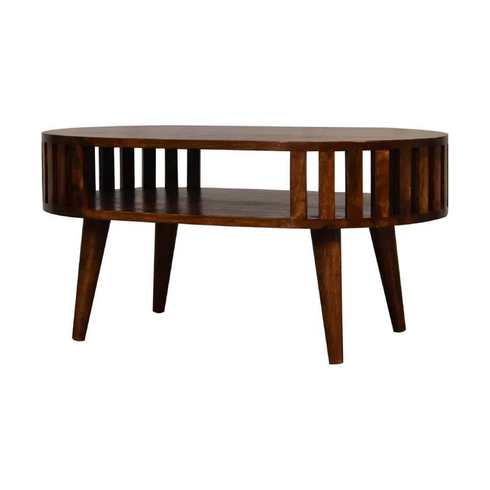 Tavolino in finitura castagna · L 80 × P 50 × H 40 cm · Modello IN3552